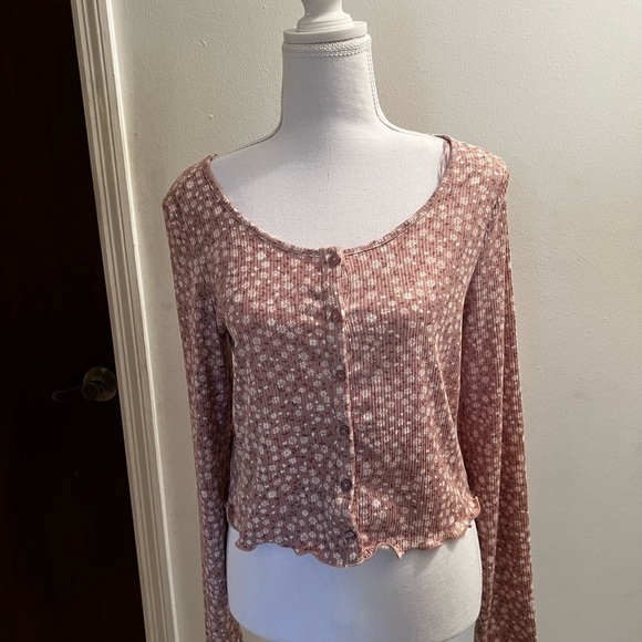Pink rose long sleeve shirt size l - Picture 1 of 3